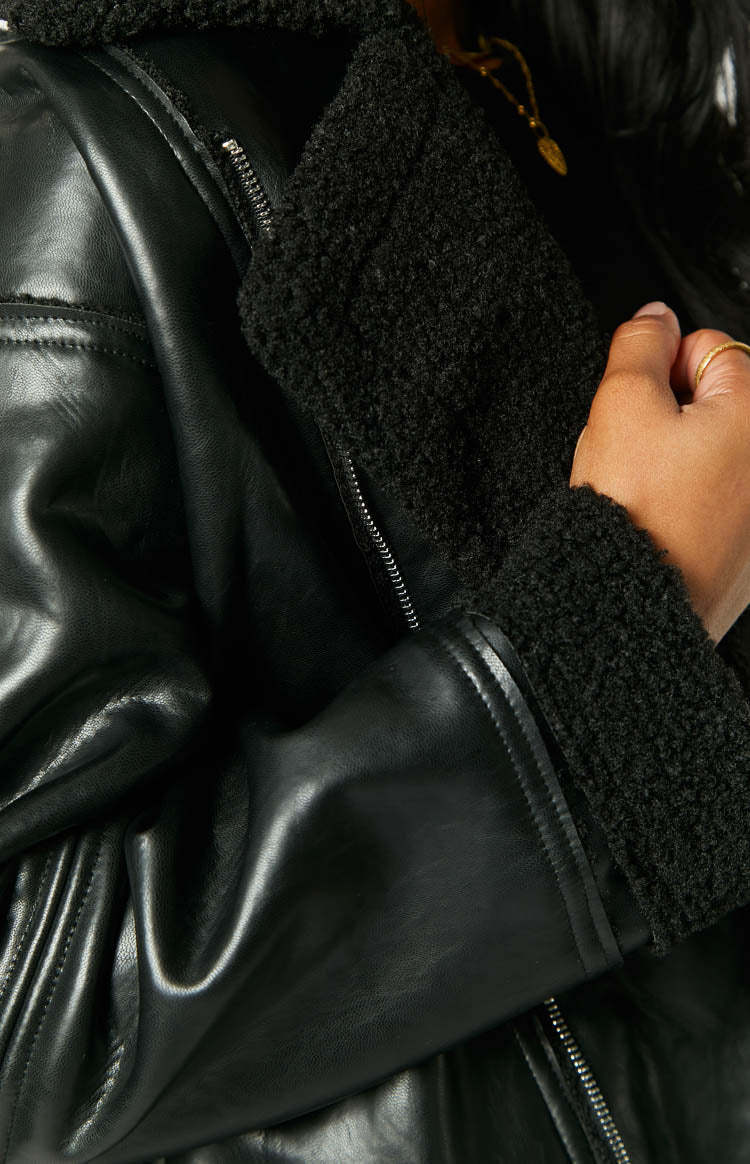 Caprani Black PU Shearling Jacket-Vavasi.All Rights Reserved.
