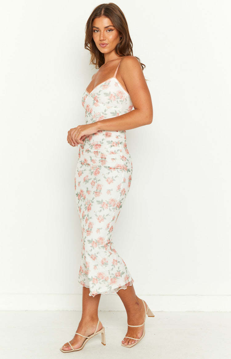 Capri Floral Mesh Midi Dress-Vavasi.All Rights Reserved.