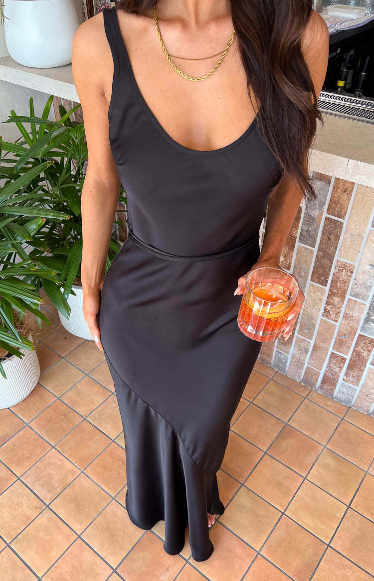 Carnation Black Satin Maxi Dress-Vavasi.All Rights Reserved.