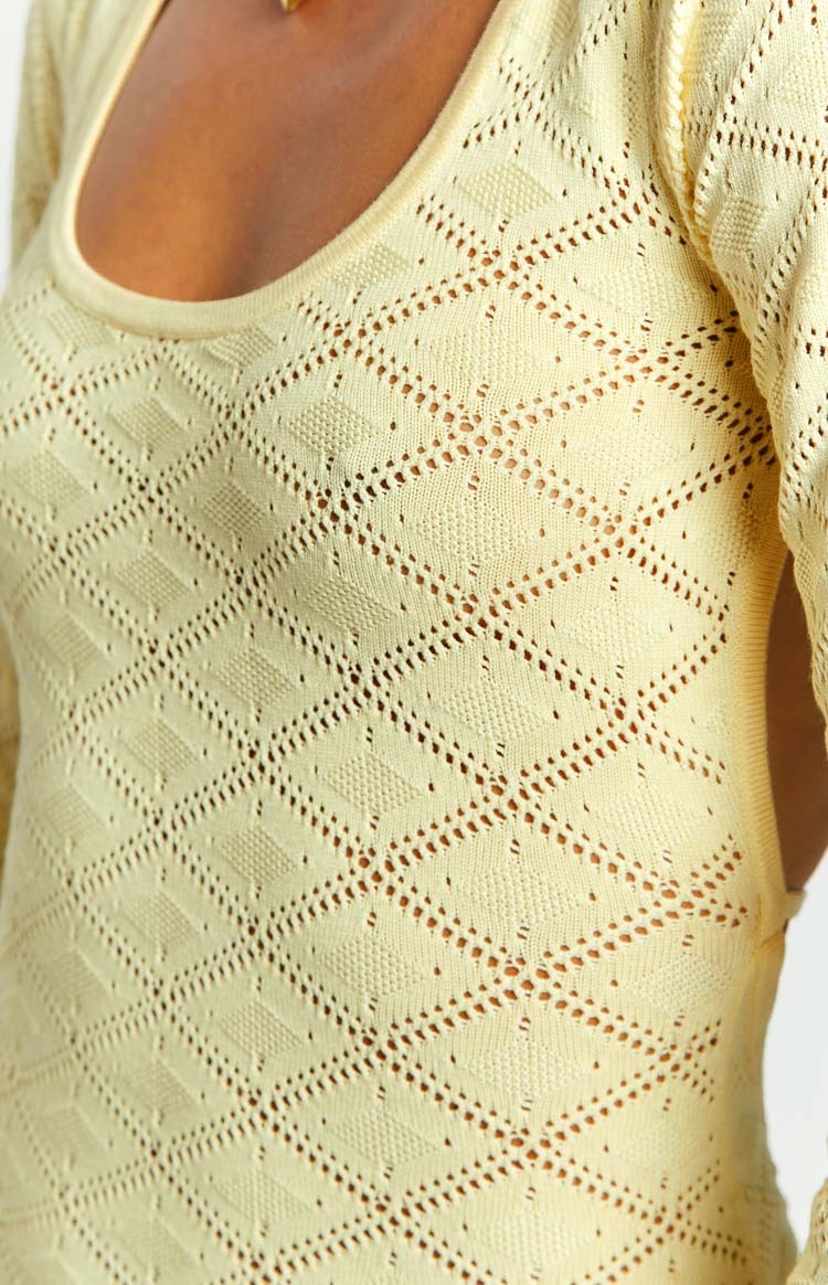 Carrie Yellow Long Sleeve Knit Mini Dress-Vavasi.All Rights Reserved.