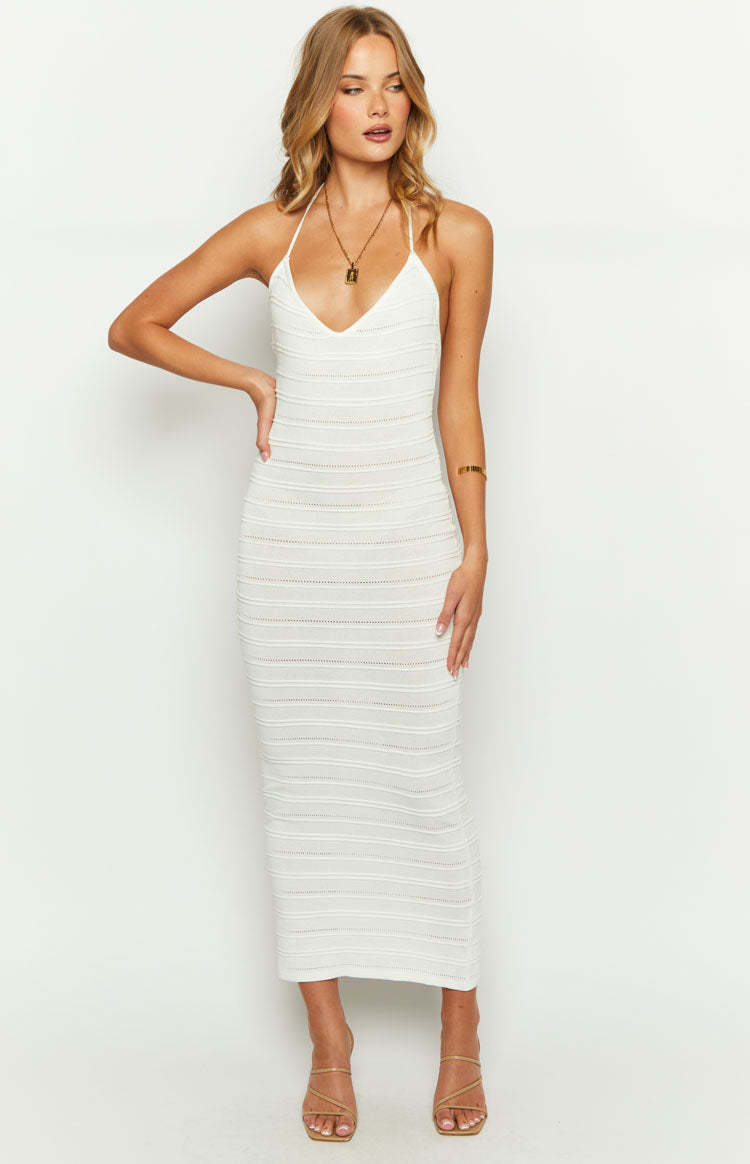 Casie White Knit Maxi Dress-Vavasi.All Rights Reserved.