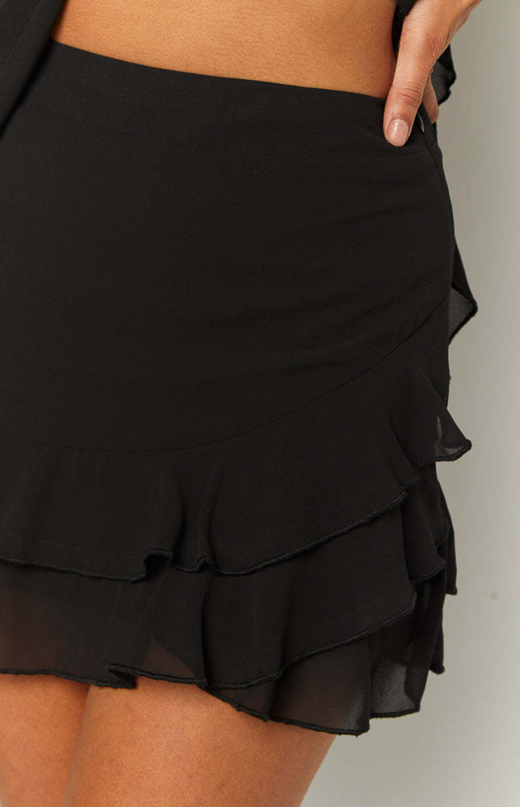 Caspian Black Chiffon Mini Skirt-Vavasi.All Rights Reserved.