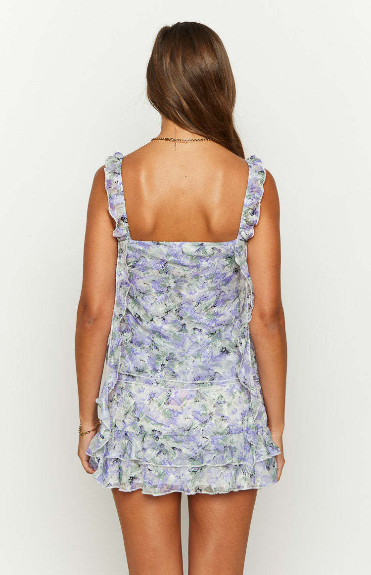 Caspian Purple Floral Print Chiffon Mini Skirt-Vavasi.All Rights Reserved.