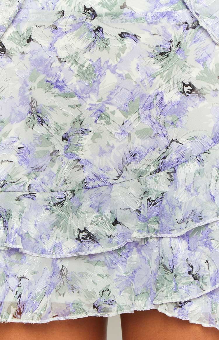 Caspian Purple Floral Print Chiffon Mini Skirt-Vavasi.All Rights Reserved.