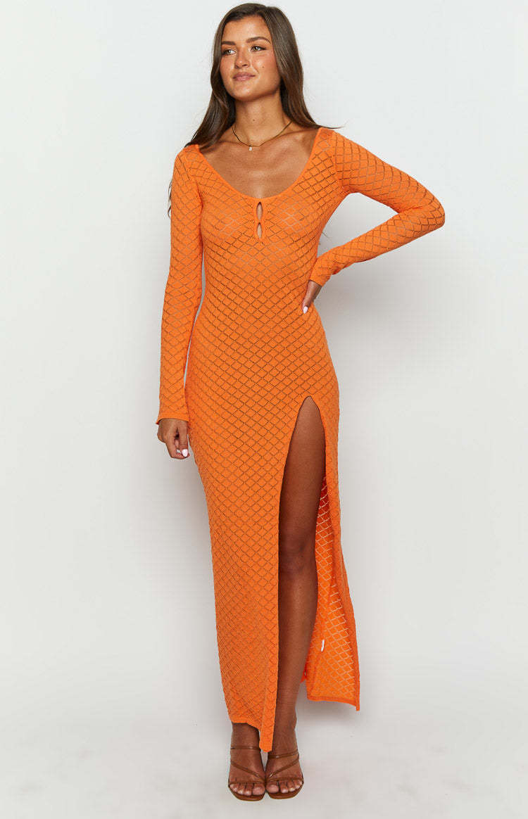 Celine Orange Knit Maxi Dress-Vavasi.All Rights Reserved.