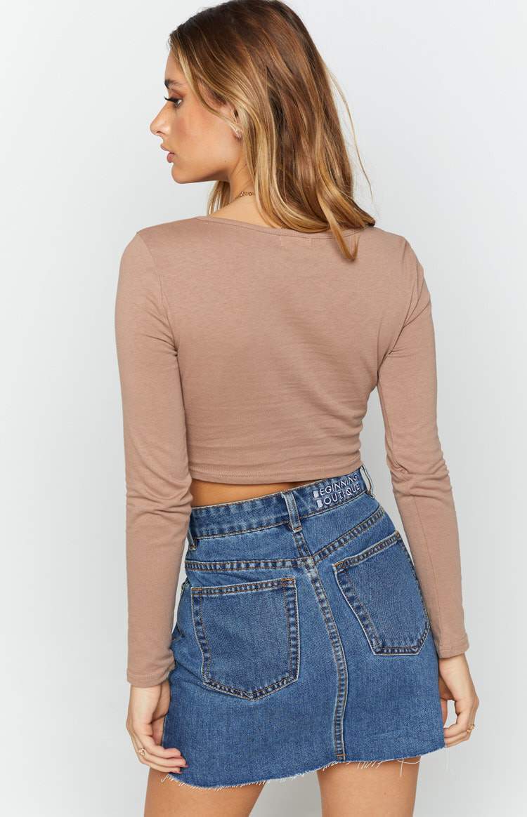 Charged Up Long Sleeve Crop Chocolate-Vavasi.All Rights Reserved.