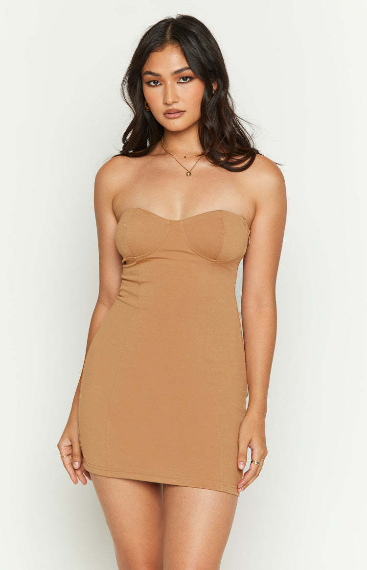 Charm Brown Mini Dress-Vavasi.All Rights Reserved.