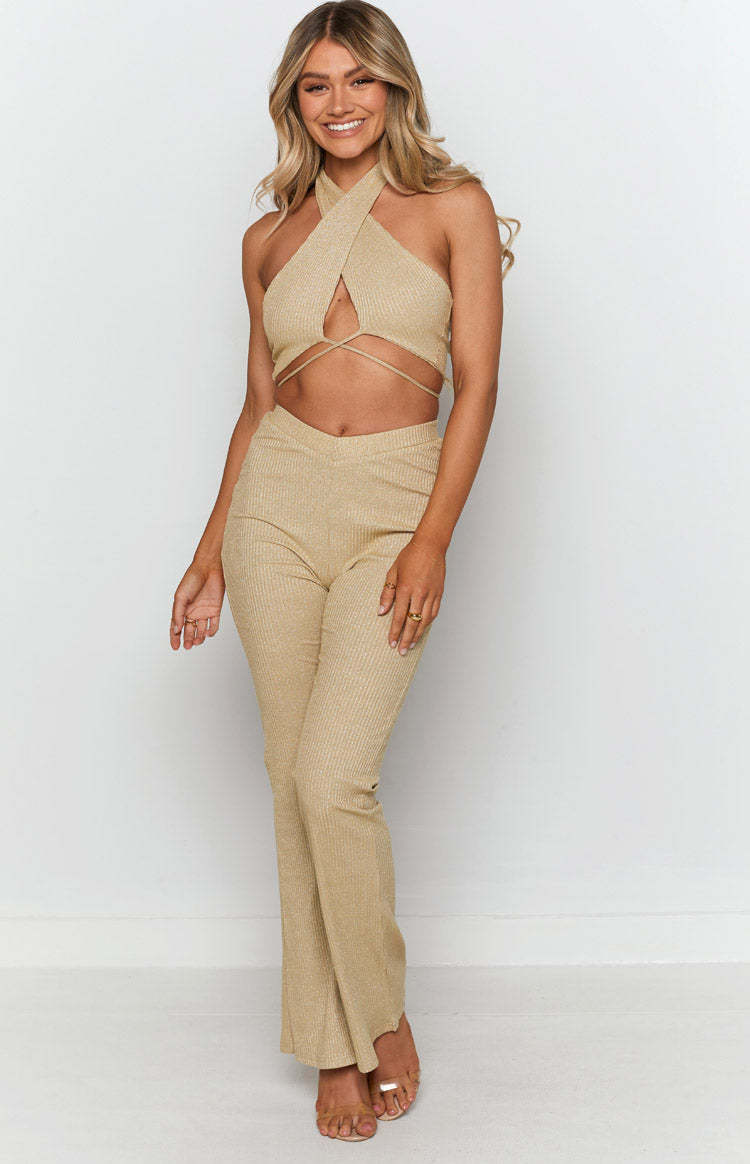 Cher Rib Pants Gold-Vavasi.All Rights Reserved.