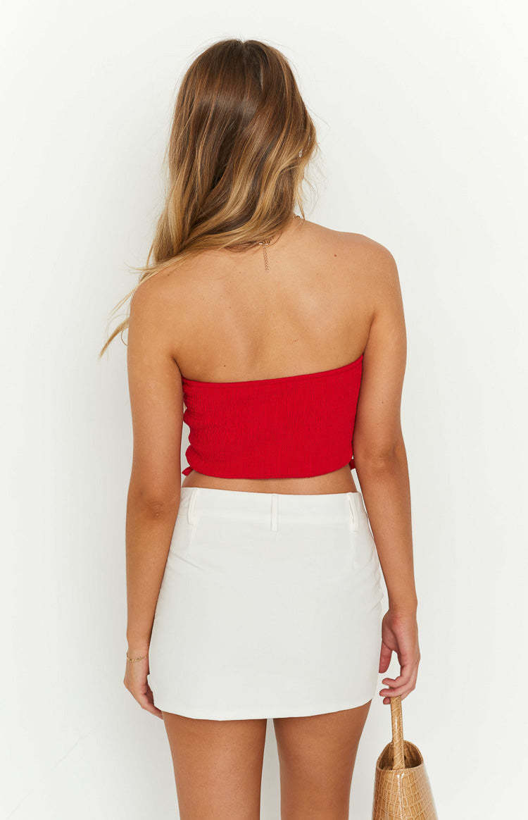 Cherry Red Strapless Corset Top-Vavasi.All Rights Reserved.