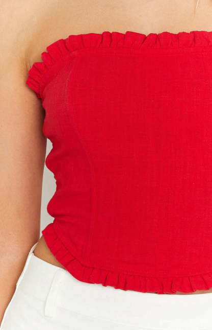 Cherry Red Strapless Corset Top-Vavasi.All Rights Reserved.