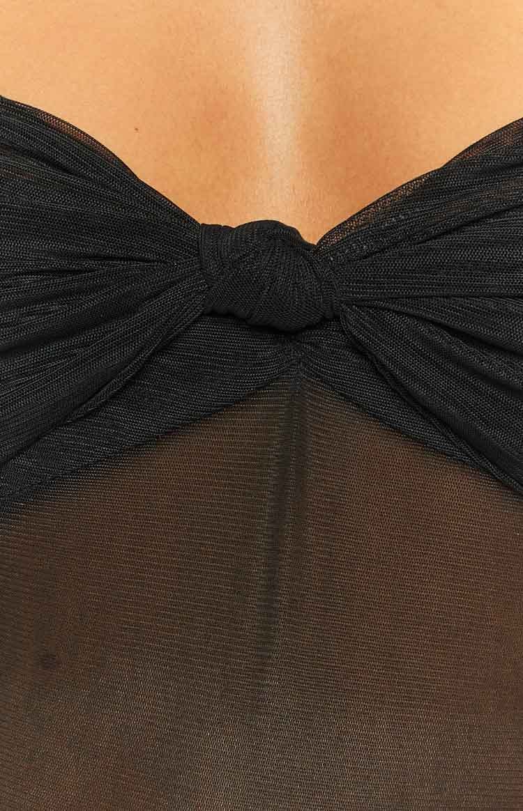 Cheyenne Black Tie Front Mesh Top-Vavasi.All Rights Reserved.