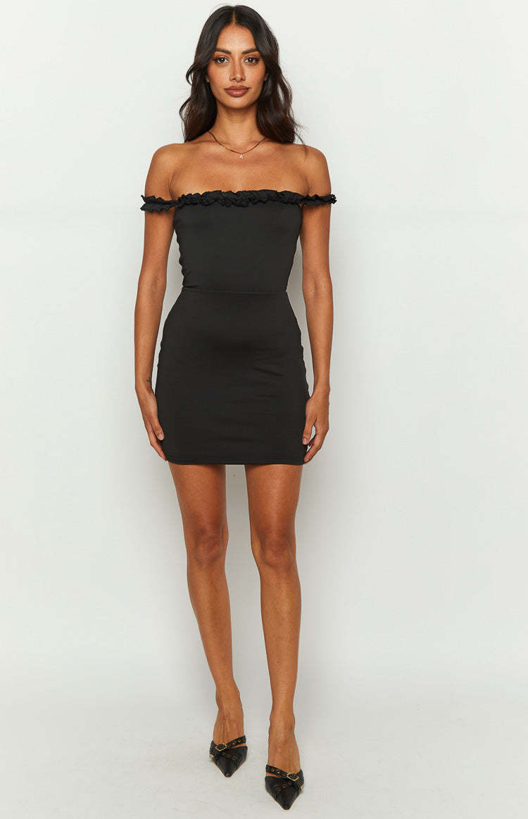 Chloanna Black Ruffle Mini Dress-Vavasi.All Rights Reserved.