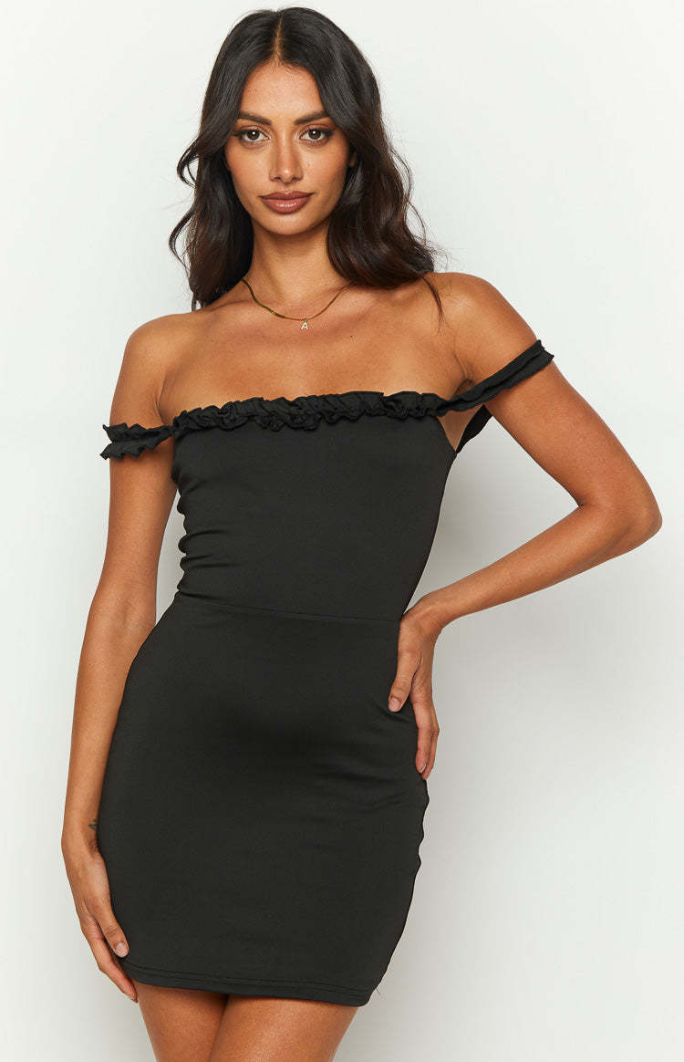 Chloanna Black Ruffle Mini Dress-Vavasi.All Rights Reserved.