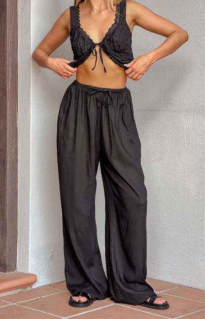 Cici Black Drawstring Pants-Vavasi.All Rights Reserved.