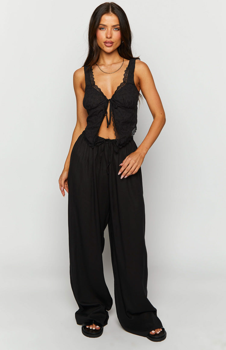 Cici Black Drawstring Pants-Vavasi.All Rights Reserved.