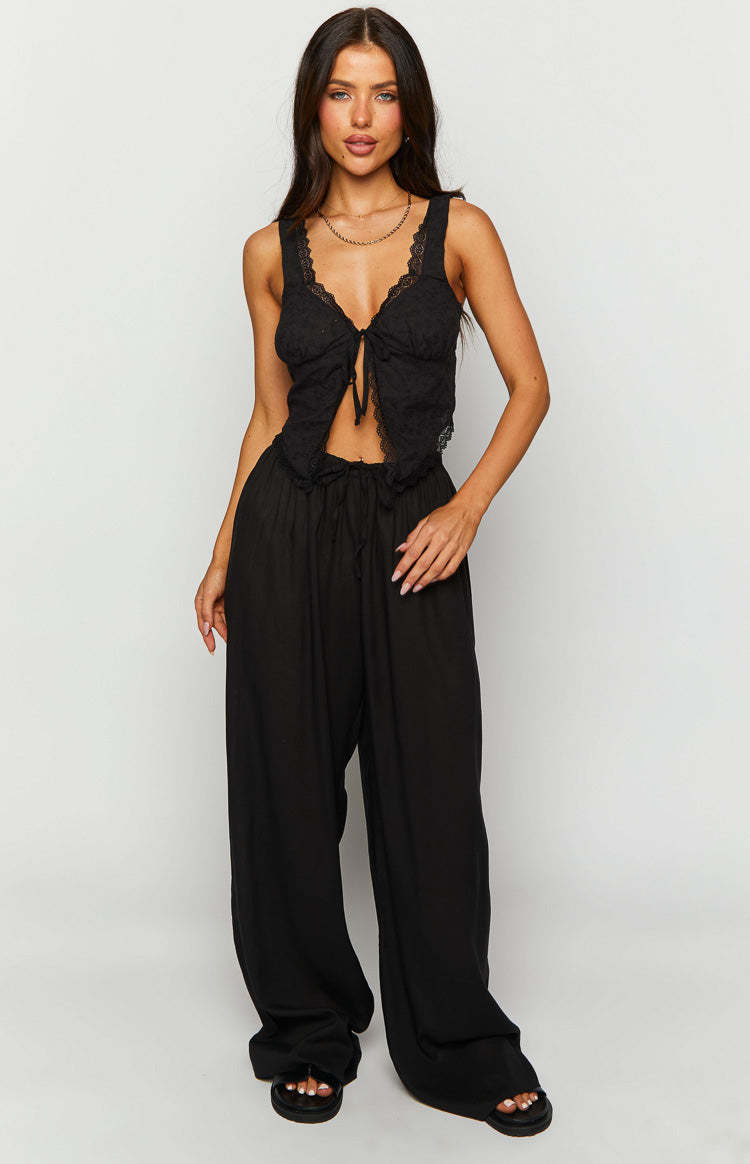 Cici Black Drawstring Pants-Vavasi.All Rights Reserved.