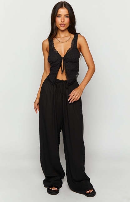Cici Black Drawstring Pants-Vavasi.All Rights Reserved.
