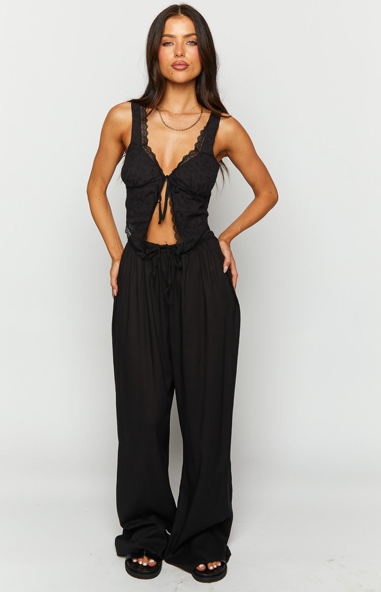 Cici Black Drawstring Pants-Vavasi.All Rights Reserved.