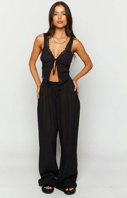 Cici Black Drawstring Pants-Vavasi.All Rights Reserved.