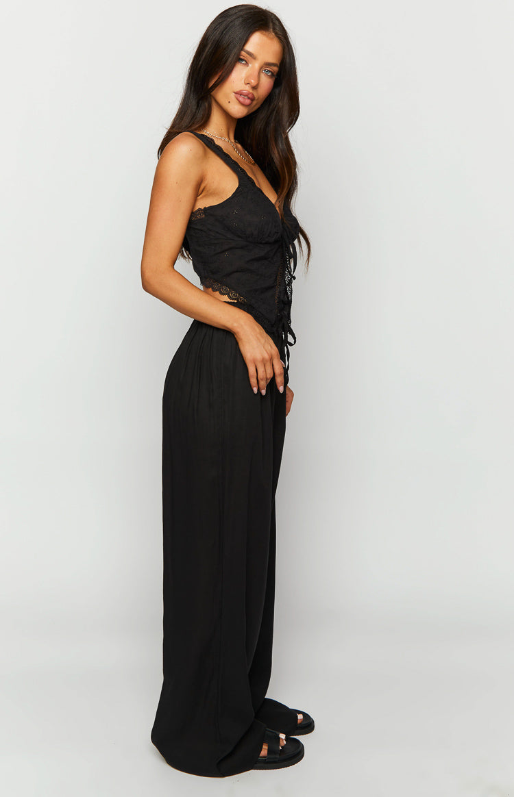 Cici Black Drawstring Pants-Vavasi.All Rights Reserved.