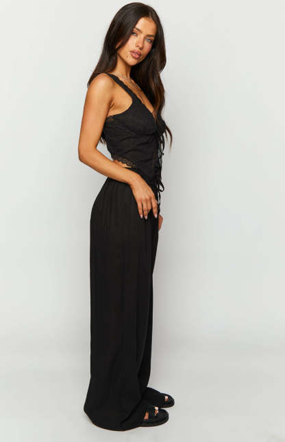 Cici Black Drawstring Pants-Vavasi.All Rights Reserved.