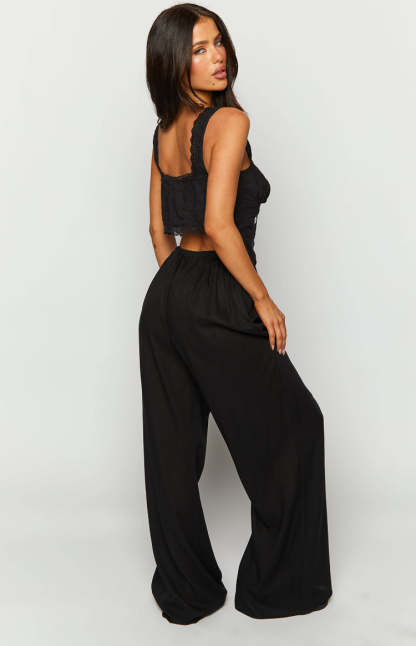 Cici Black Drawstring Pants-Vavasi.All Rights Reserved.