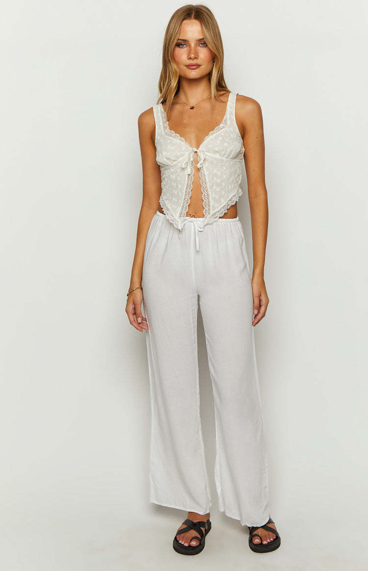 Cici White Drawstring Pants-Vavasi.All Rights Reserved.