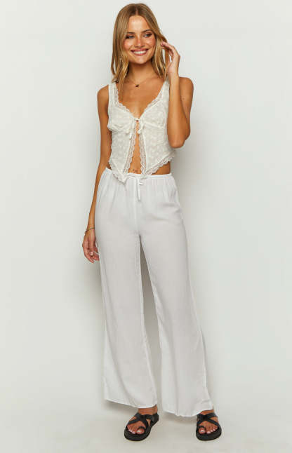 Cici White Drawstring Pants-Vavasi.All Rights Reserved.