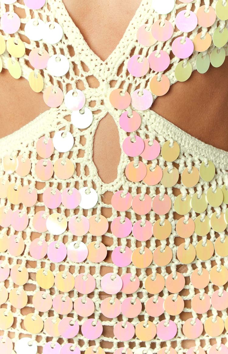Cindy White Sequin Crochet Mini Dress-Vavasi.All Rights Reserved.