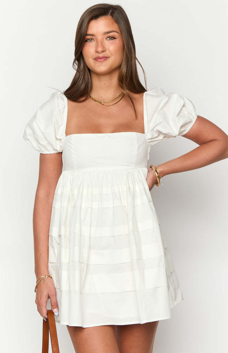 Cipher White Babydoll Mini Dress-Vavasi.All Rights Reserved.