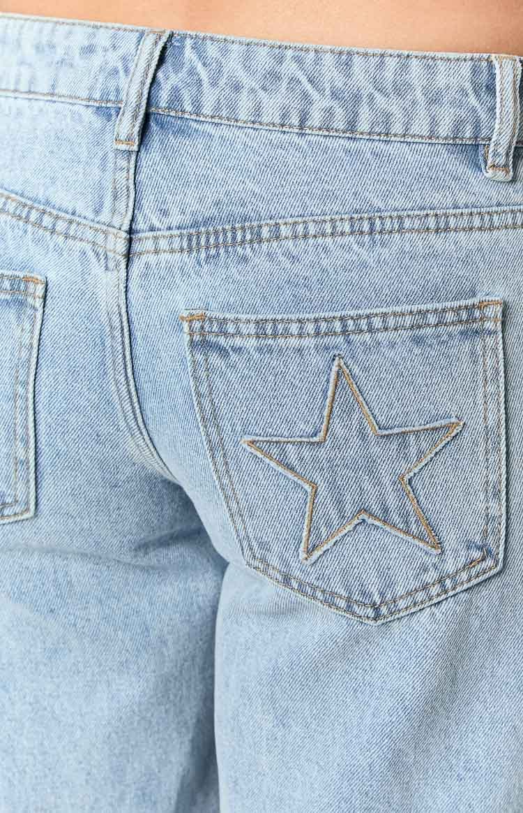 Clara Star Light Wash Denim Low Rise Jeans-Vavasi.All Rights Reserved.