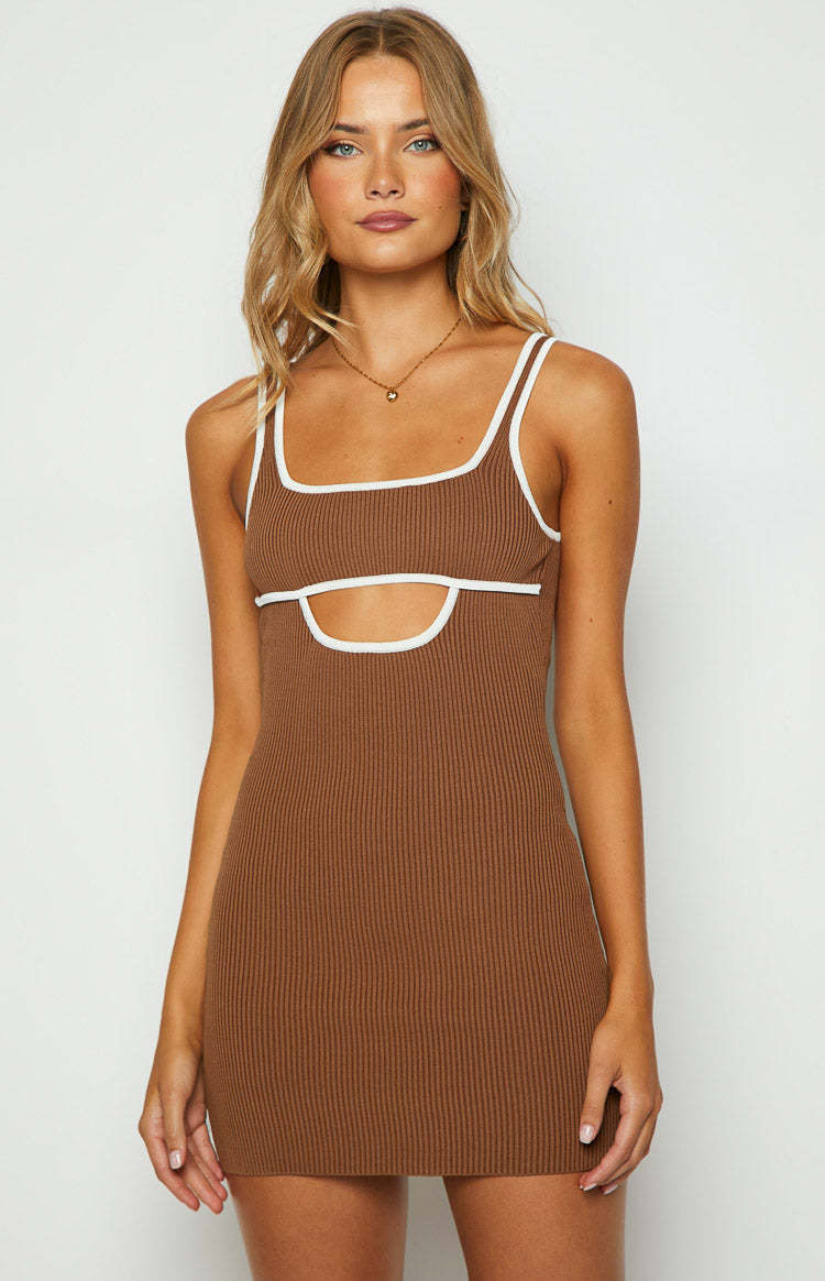 Clarity Brown Knit Mini dress-Vavasi.All Rights Reserved.