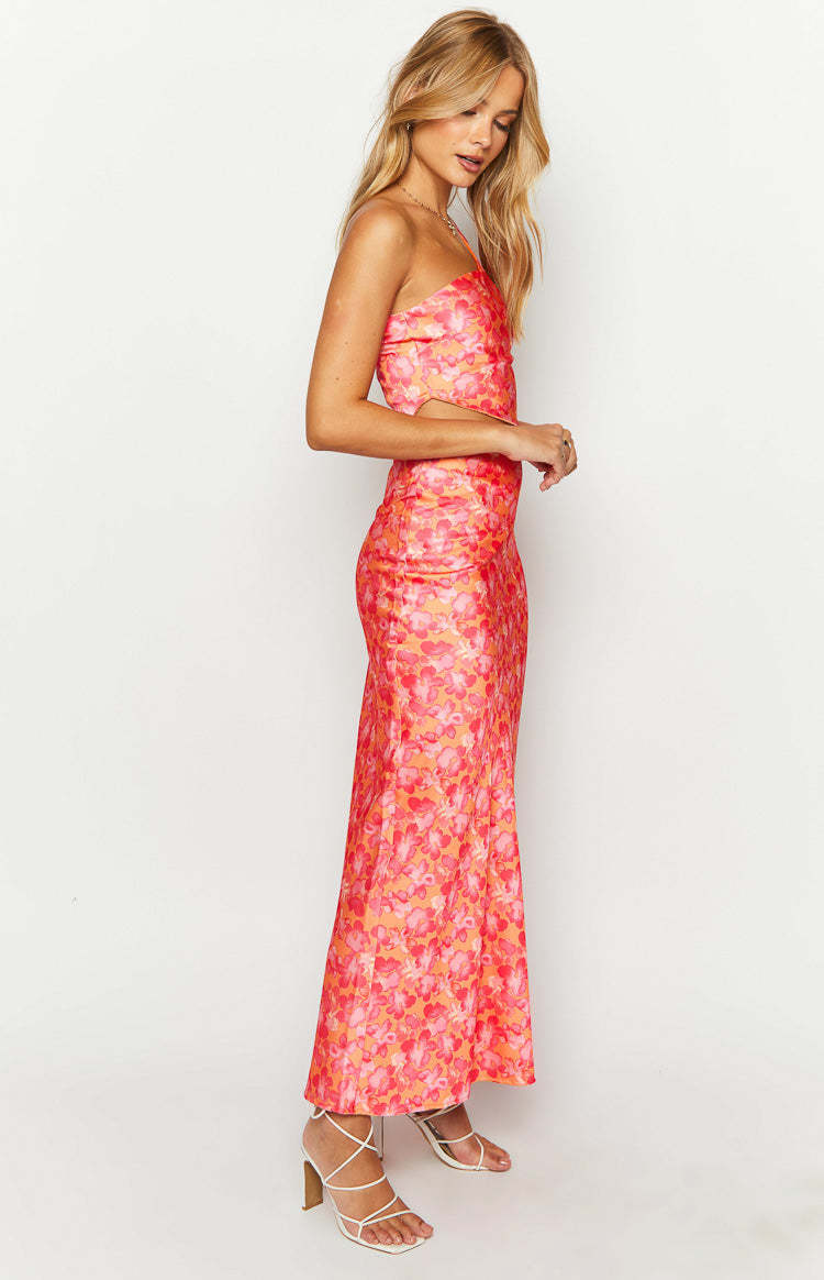 Claudi Orange And Pink Satin Maxi Skirt-Vavasi.All Rights Reserved.