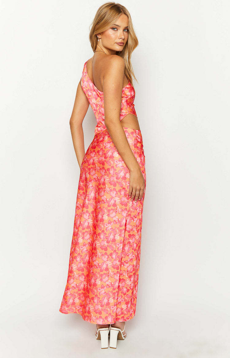 Claudi Orange And Pink Satin Maxi Skirt-Vavasi.All Rights Reserved.