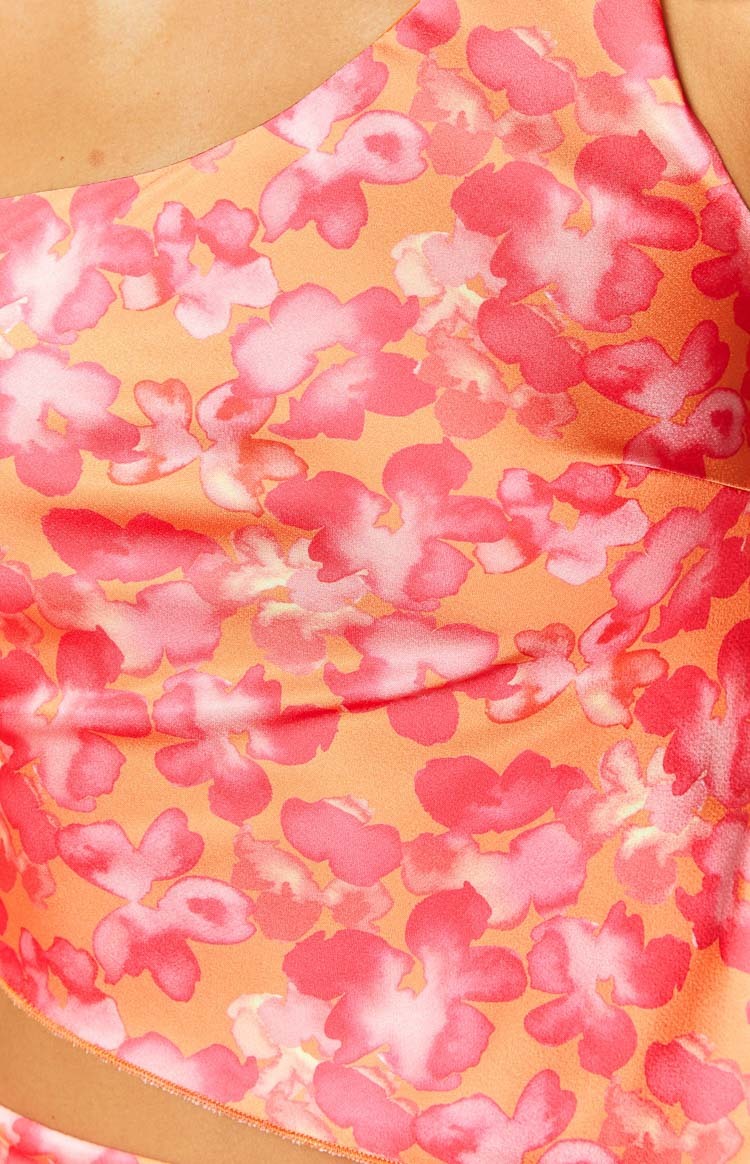 Claudi Orange And Pink Satin One Shoulder Top-Vavasi.All Rights Reserved.