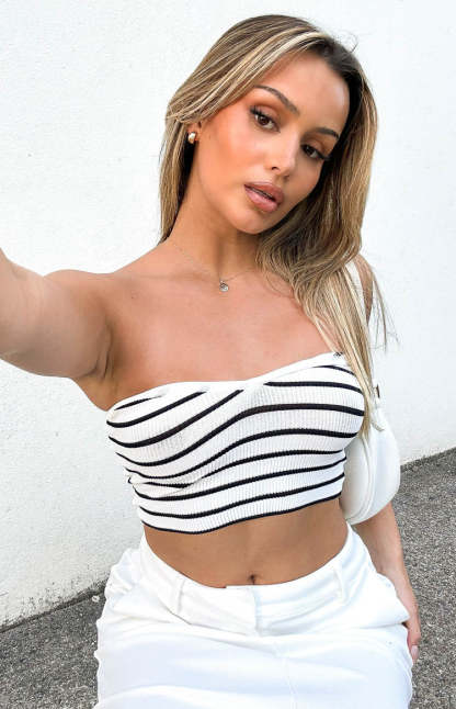 Clover Black and White Striped Knit Corset Top-Vavasi.All Rights Reserved.
