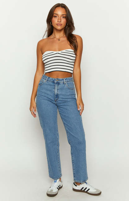 Clover Black and White Striped Knit Corset Top-Vavasi.All Rights Reserved.