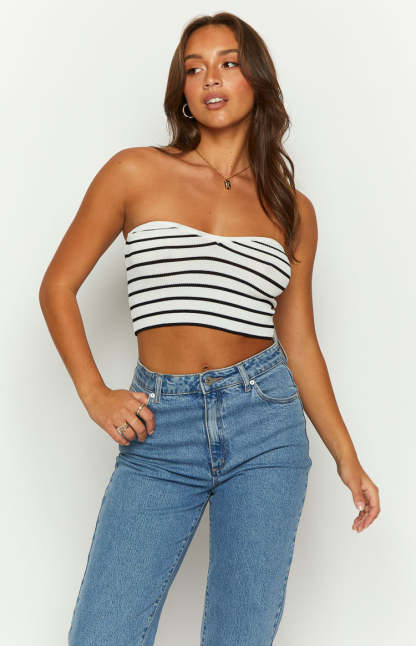 Clover Black and White Striped Knit Corset Top-Vavasi.All Rights Reserved.