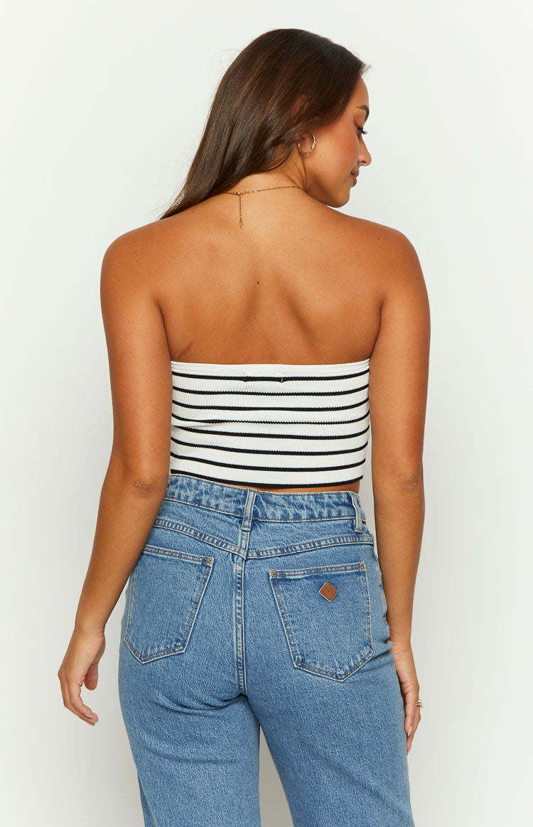 Clover Black and White Striped Knit Corset Top-Vavasi.All Rights Reserved.