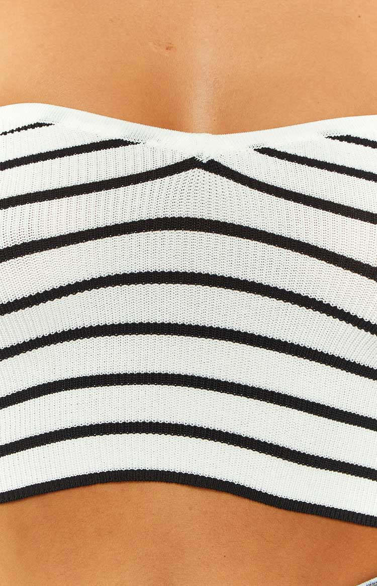 Clover Black and White Striped Knit Corset Top-Vavasi.All Rights Reserved.