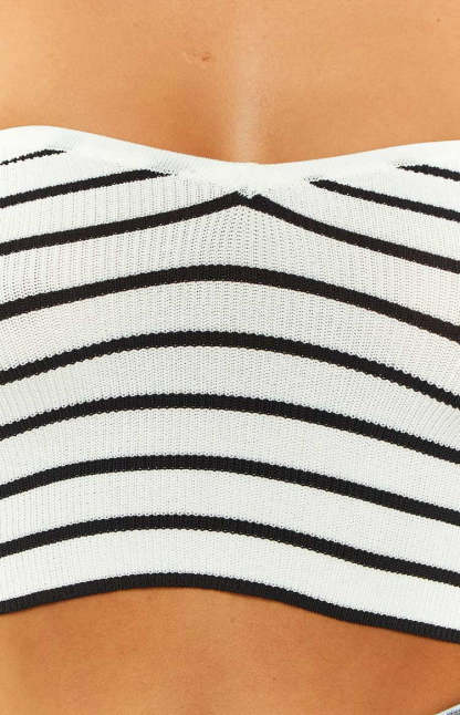 Clover Black and White Striped Knit Corset Top-Vavasi.All Rights Reserved.