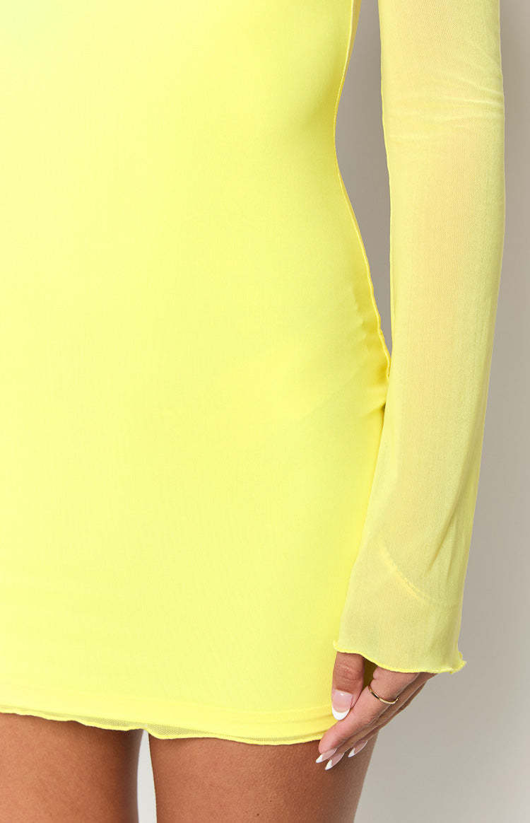 Clyde Yellow Long Sleeve Mini Dress-Vavasi.All Rights Reserved.