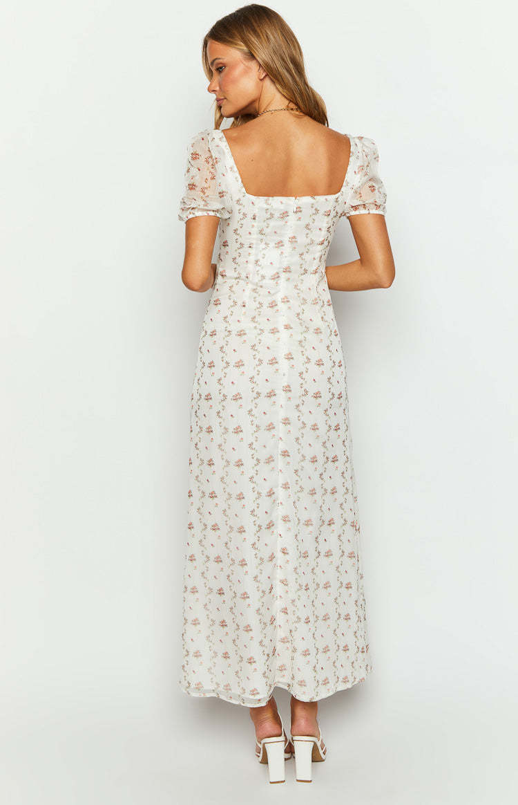 Clydie White Floral Cap Sleeve Midi Dress-Vavasi.All Rights Reserved.