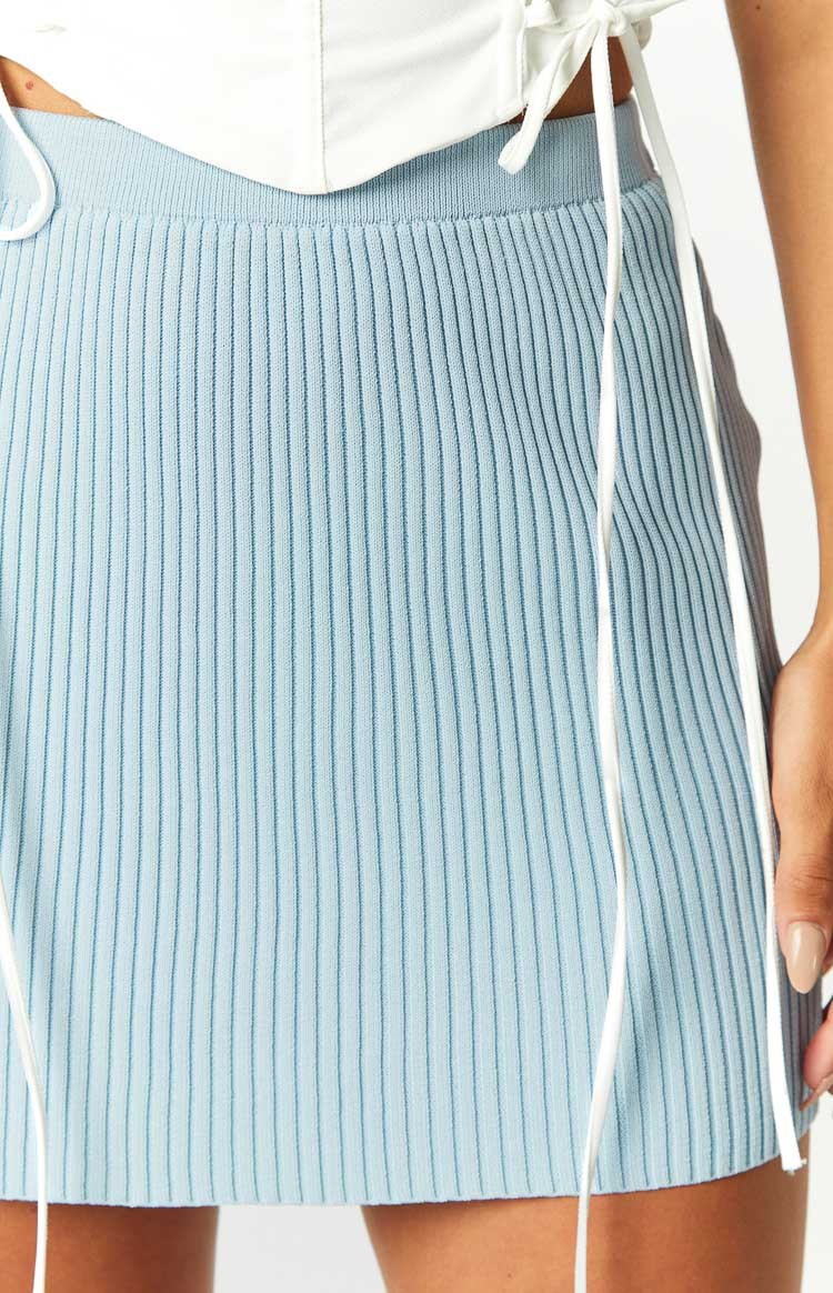Coby Blue Rib Mini Skirt-Vavasi.All Rights Reserved.
