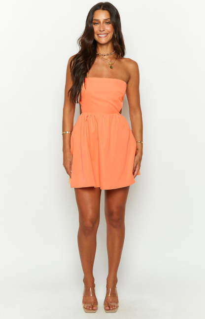 Cora Orange Tie Back Mini Dress-Vavasi.All Rights Reserved.