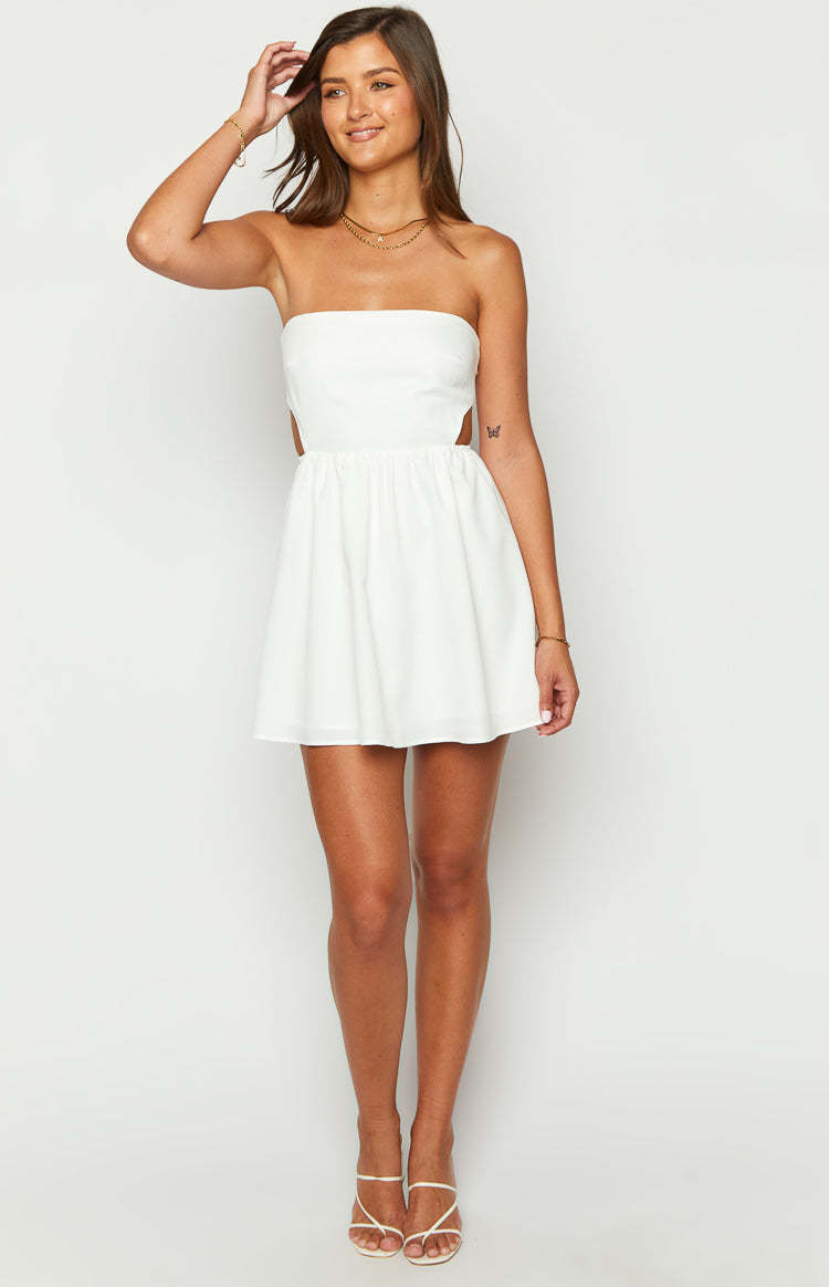 Cora White Tie Back Mini Dress-Vavasi.All Rights Reserved.
