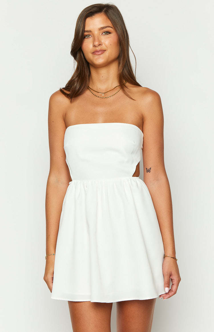 Cora White Tie Back Mini Dress-Vavasi.All Rights Reserved.