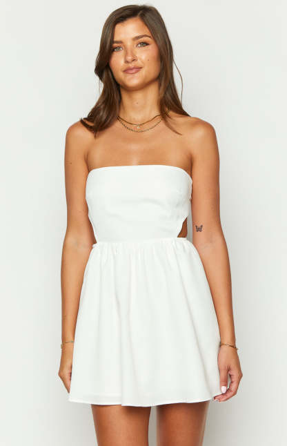 Cora White Tie Back Mini Dress-Vavasi.All Rights Reserved.