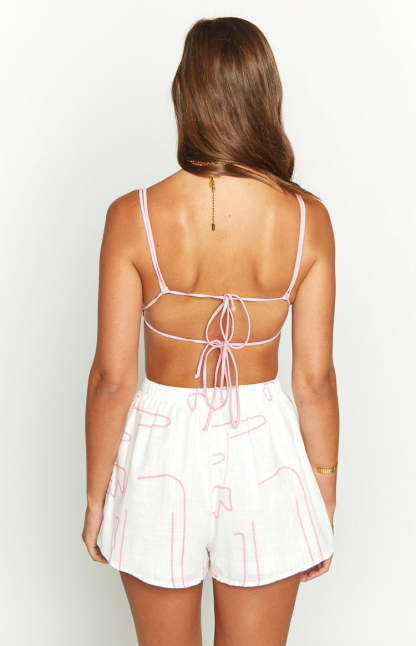 Coral White Graphic Print Shorts-Vavasi.All Rights Reserved.