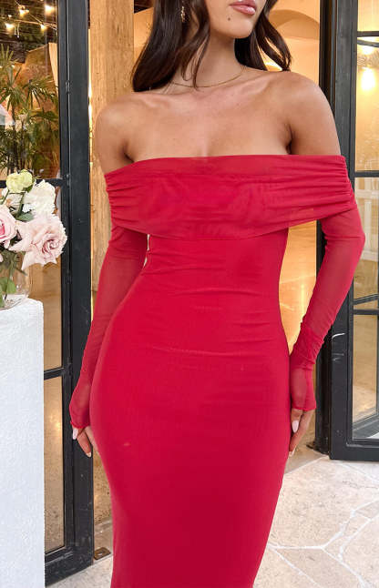 Coraline Red Long Sleeve Maxi Dress-Vavasi.All Rights Reserved.